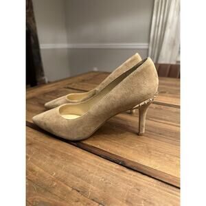 Sam Edelman Tonia Womens 6 M Tan Beige Suede Leather Pumps Heels Silver Spikes